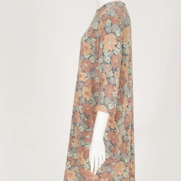Luisa Spagnoli 1960s Vintage Muted Floral Angolmere Knit Jersey Dress Sz XL - Picture 4 of 7